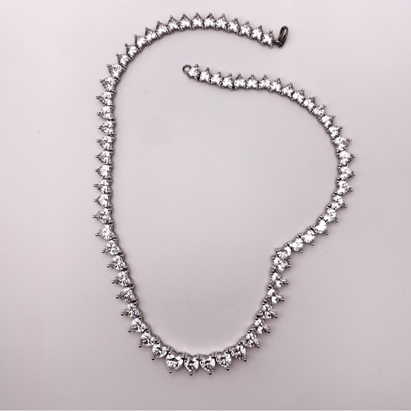 Silver Toned Heart Shaped Cubic Zirconia Tennis Necklace. 22 Inches. - Picture 3 of 13